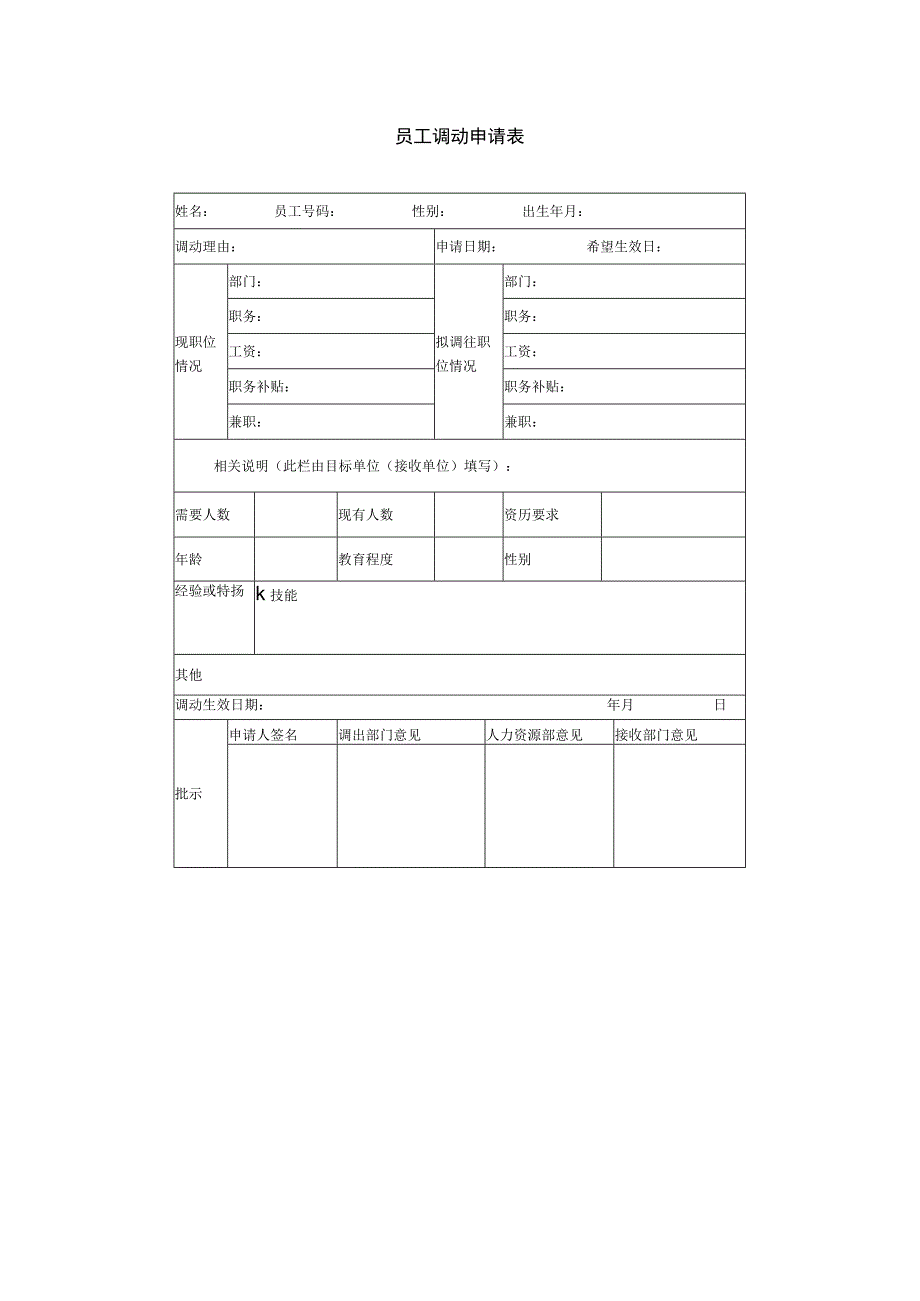 员工调动调动申请12员工调动申请表.docx_第1页