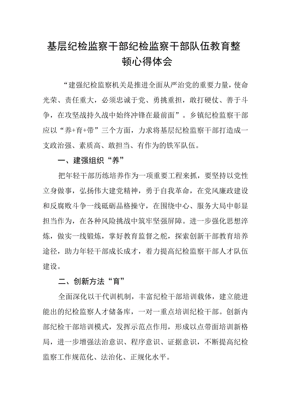 基层纪检监察干部纪检监察干部队伍教育整顿心得体会.docx_第1页