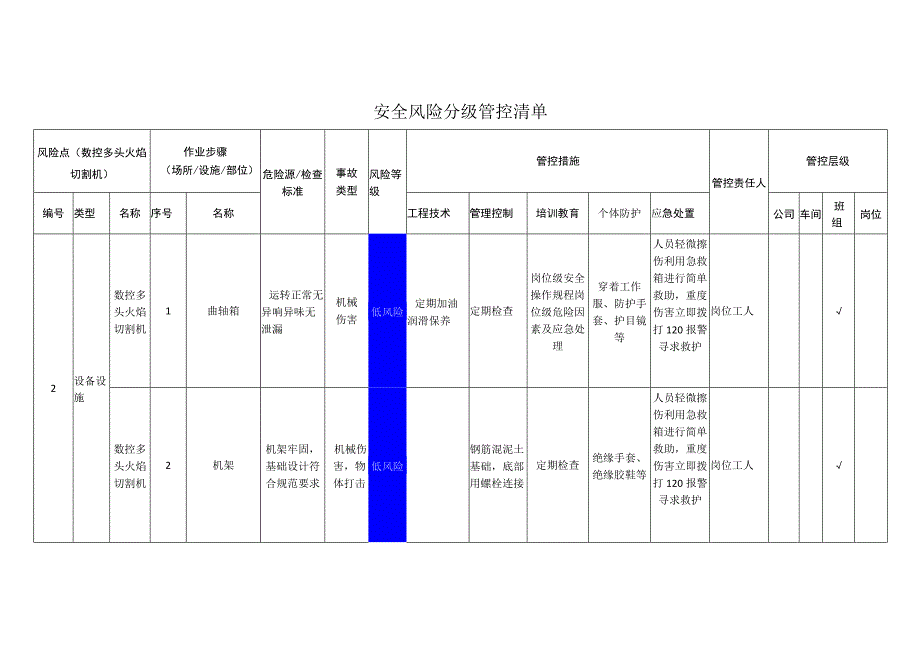 工程有限公司数控多头火焰切割机安全风险分级管控清单.docx_第1页