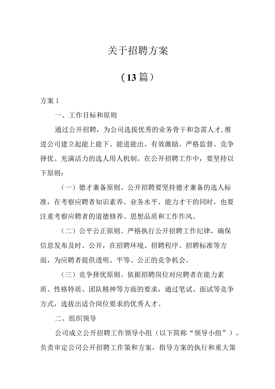 关于招聘方案13篇.docx_第1页