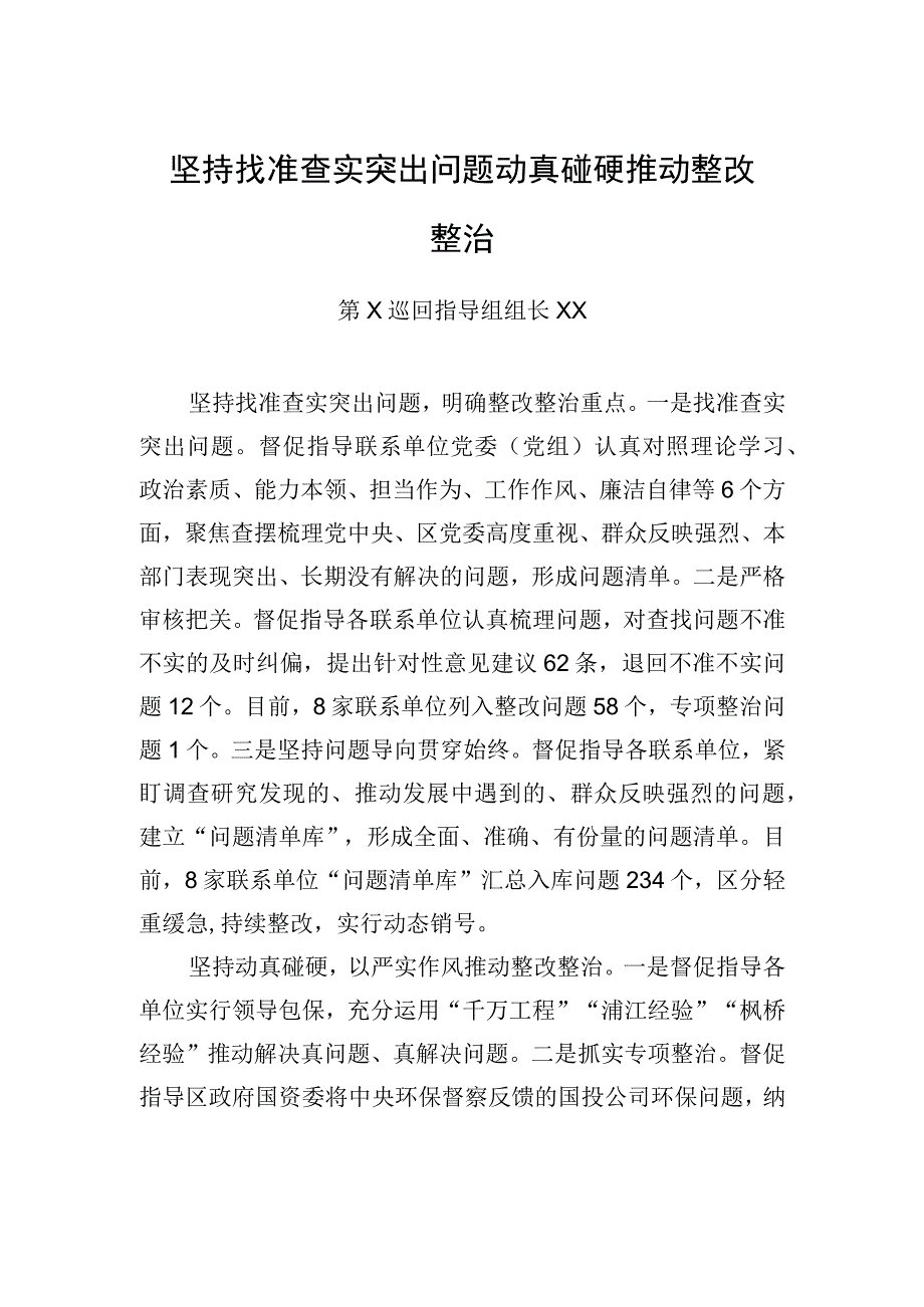 坚持找准查实突出问题动真碰硬推动整改整治.docx_第1页