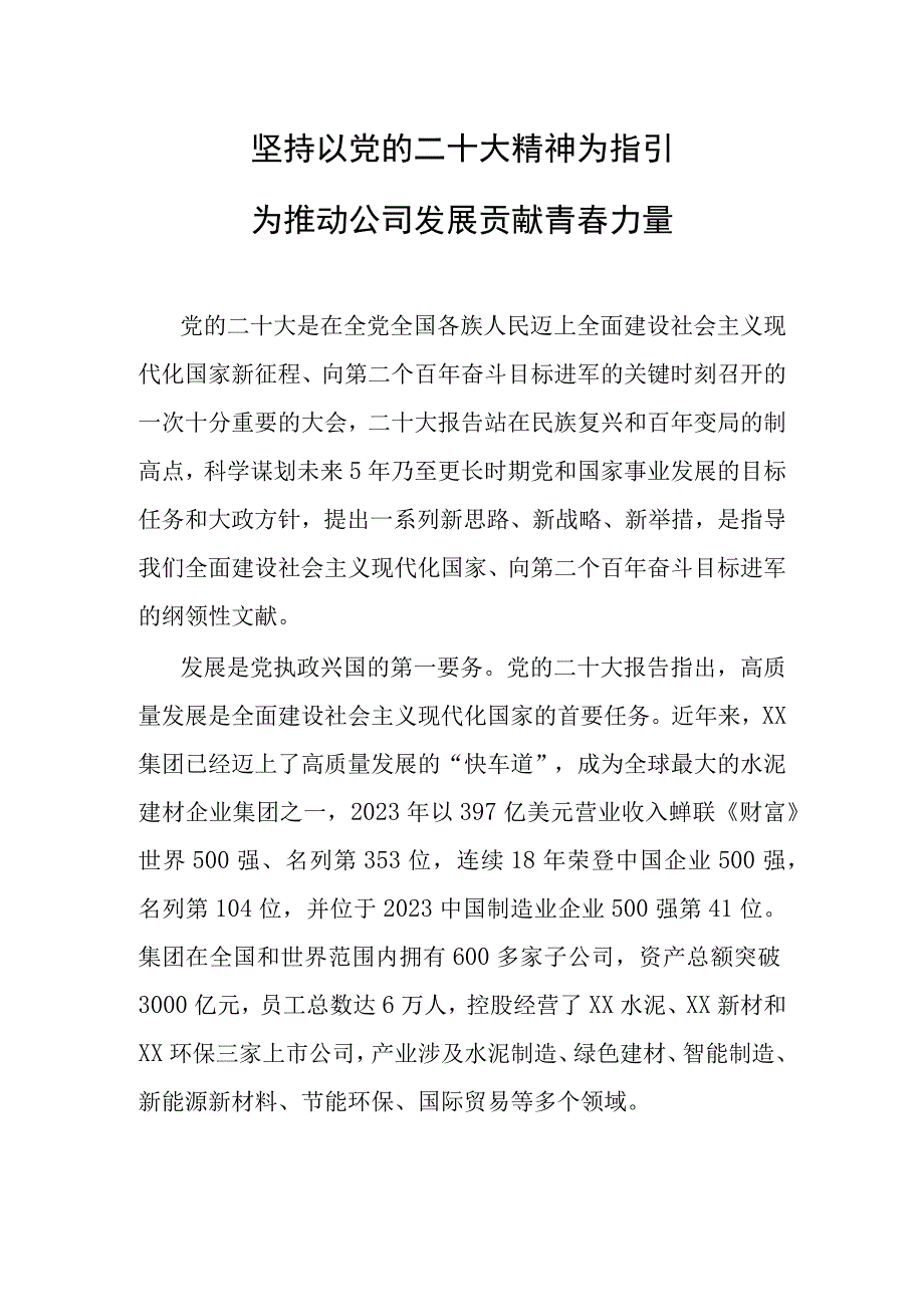 坚持以党的二十大精神为指引为推动公司发展贡献青春力量.docx_第1页