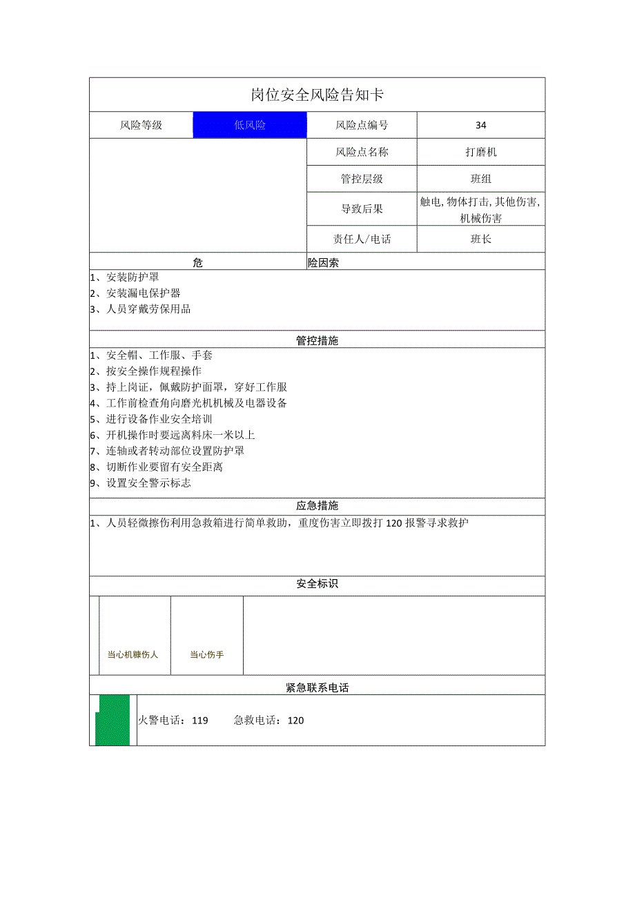 工程有限公司打磨机岗位风险告知卡.docx_第1页