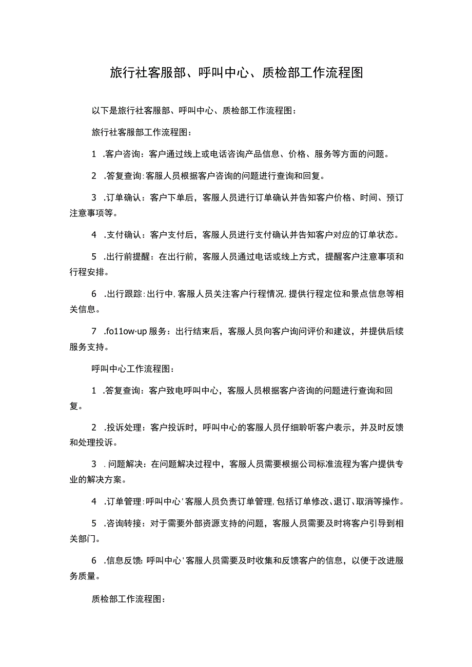 旅行社客服部呼叫中心质检部工作流程图.docx_第1页