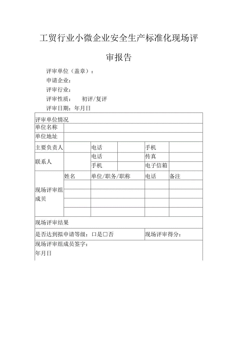 工贸行业小微企业安全生产标准化现场评审报告.docx_第1页