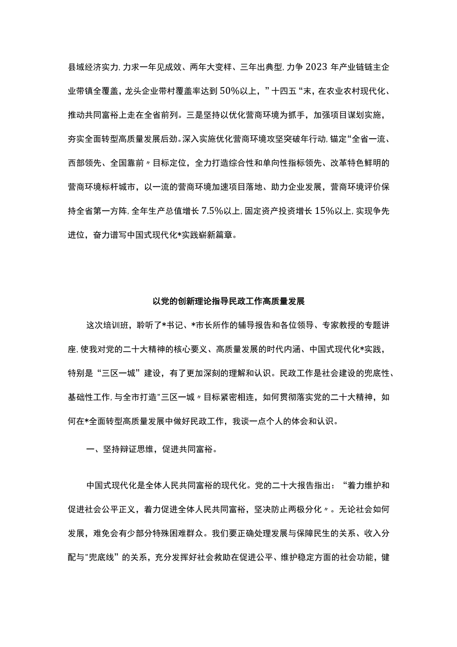 在市县区党政主要领导干部学习贯彻党的二十大精神研讨班暨县处级干部轮训班上的交流发言3篇.docx_第3页