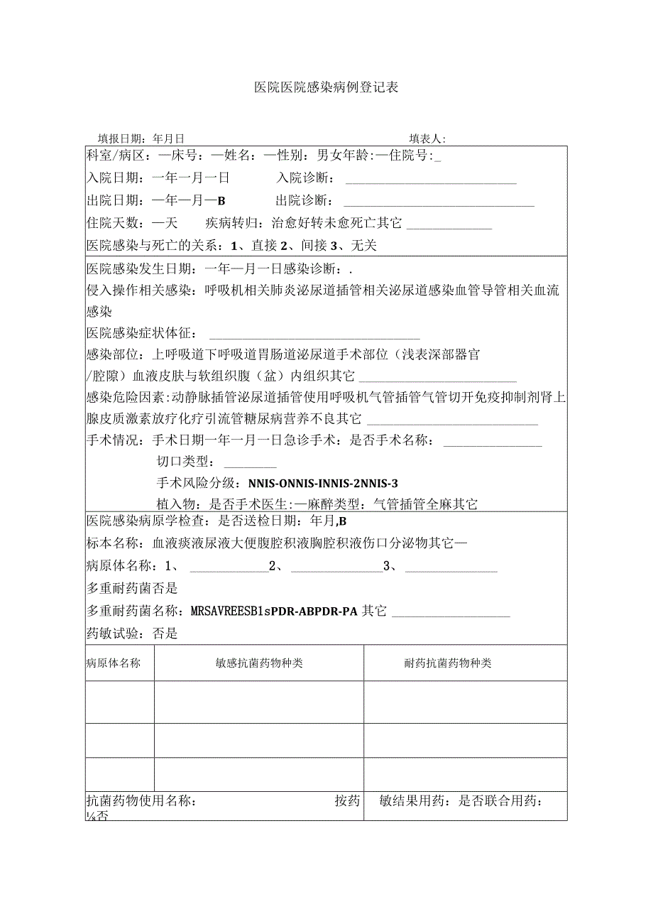 医院医院感染病例登记表.docx_第1页