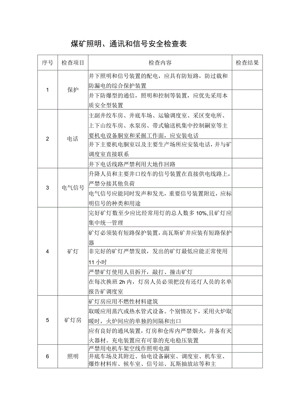 煤矿照明安全检查表.docx_第1页