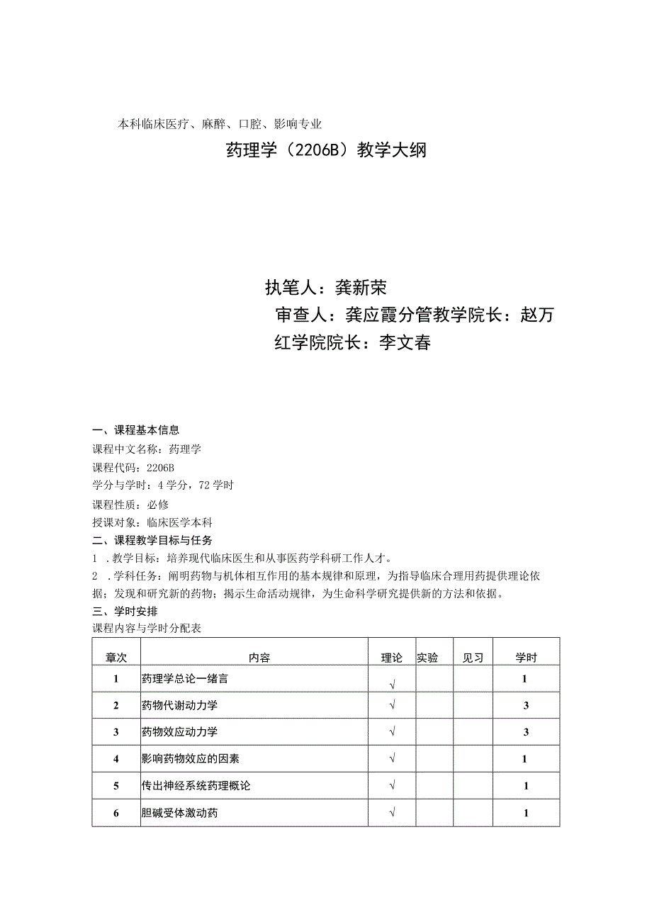 药理学教学大纲临床医学本科.docx_第1页