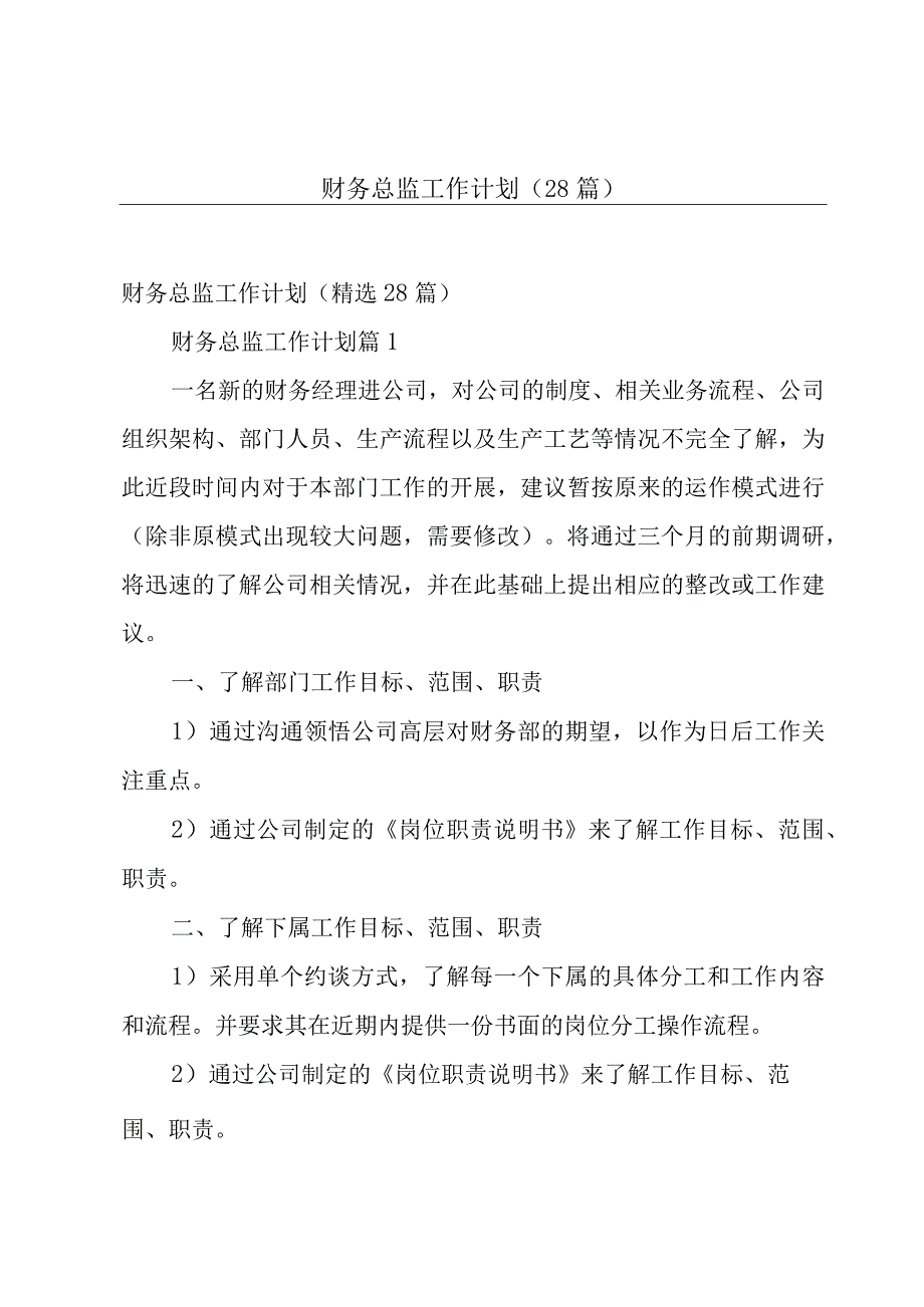 财务总监工作计划28篇.docx_第1页