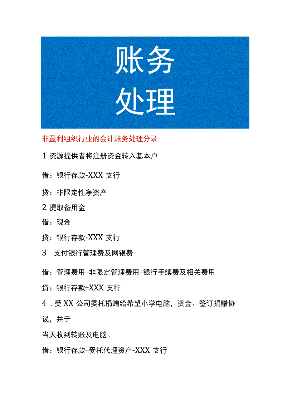 非盈利组织行业的会计账务处理分录.docx_第1页