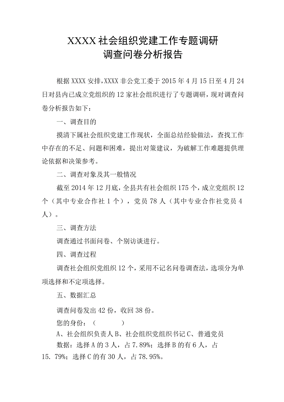 社会组织党建工作专题调研调查问卷分析报告.docx_第1页