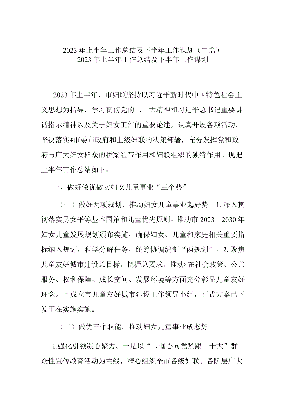 2023年上半年工作总结及下半年工作谋划二篇.docx_第1页