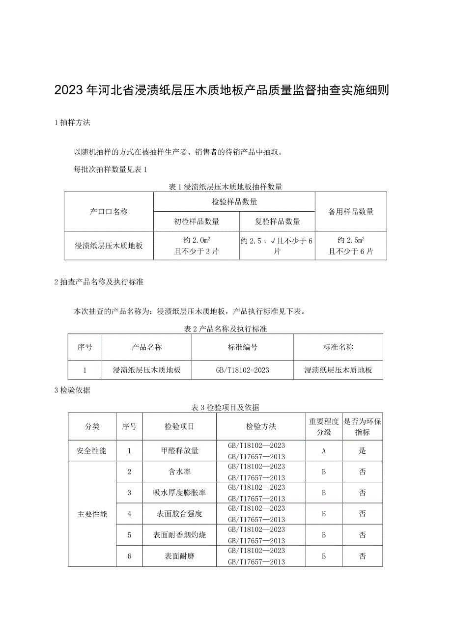 2023年河北省浸渍纸层压木质地板产品质量监督抽查实施细则.docx_第1页