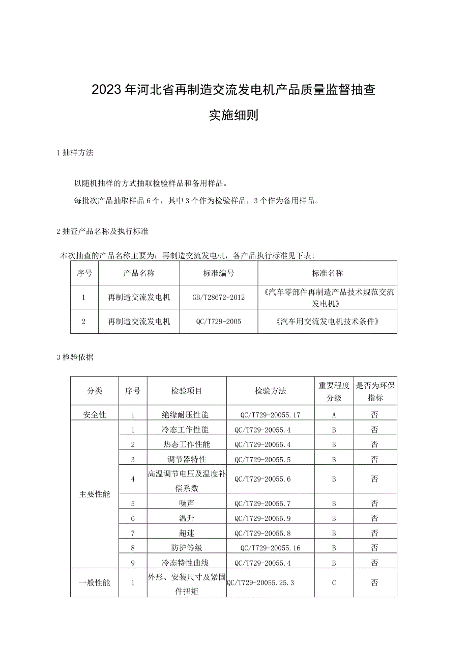 2023年河北省再制造交流发电机产品质量监督抽查实施细则.docx_第1页