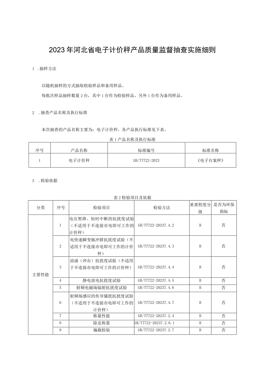 2023年河北省电子计价秤产品质量监督抽查实施细则.docx_第1页