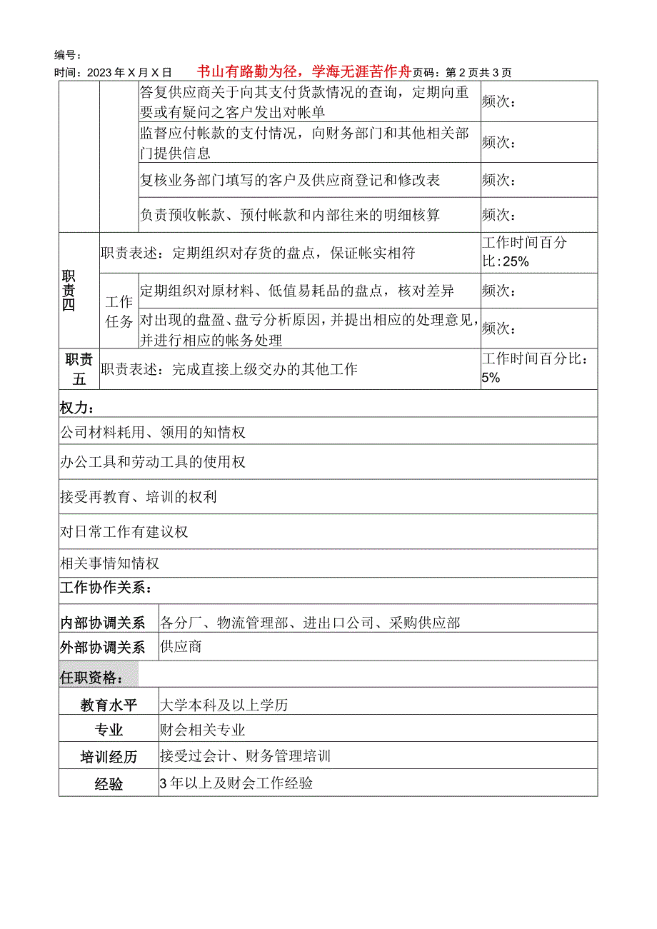 2023年整理湖北新丰化纤公司财务审计部材料会计职务说明书.docx_第2页