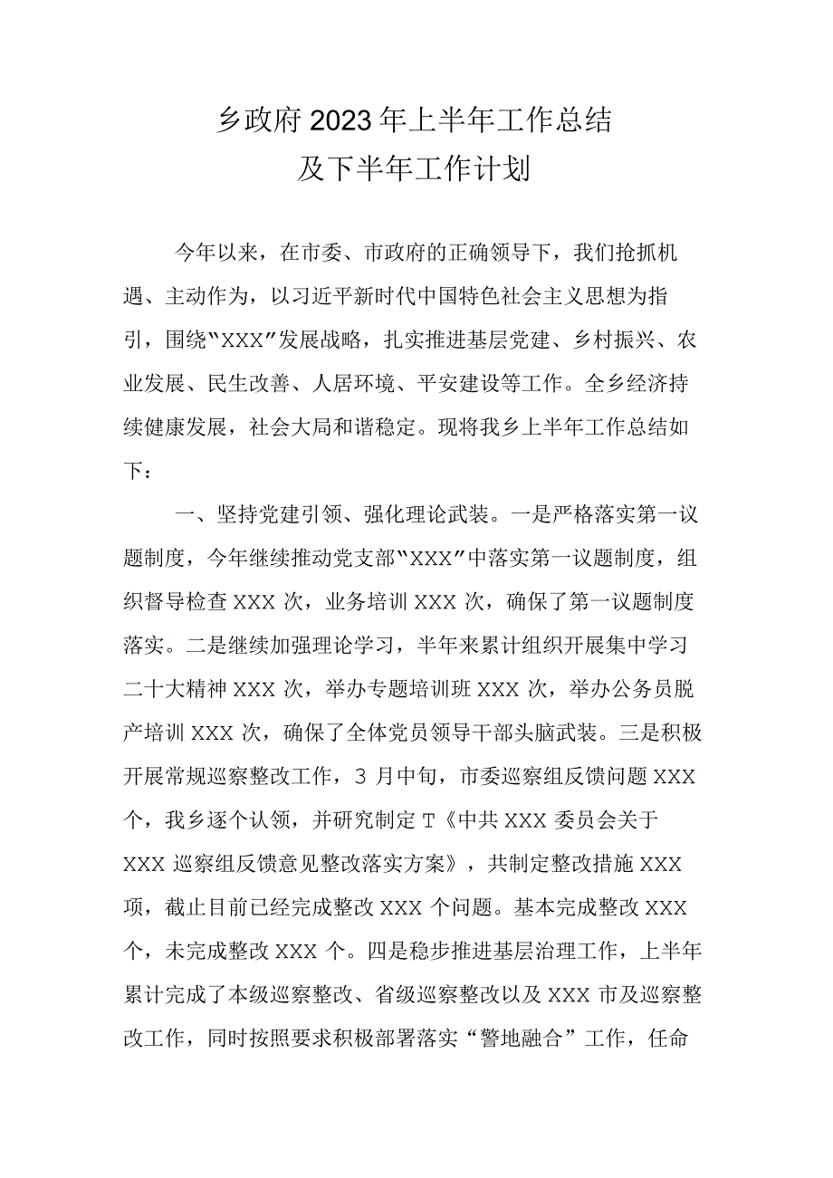 乡政府2023年上半年工作总结.docx_第1页