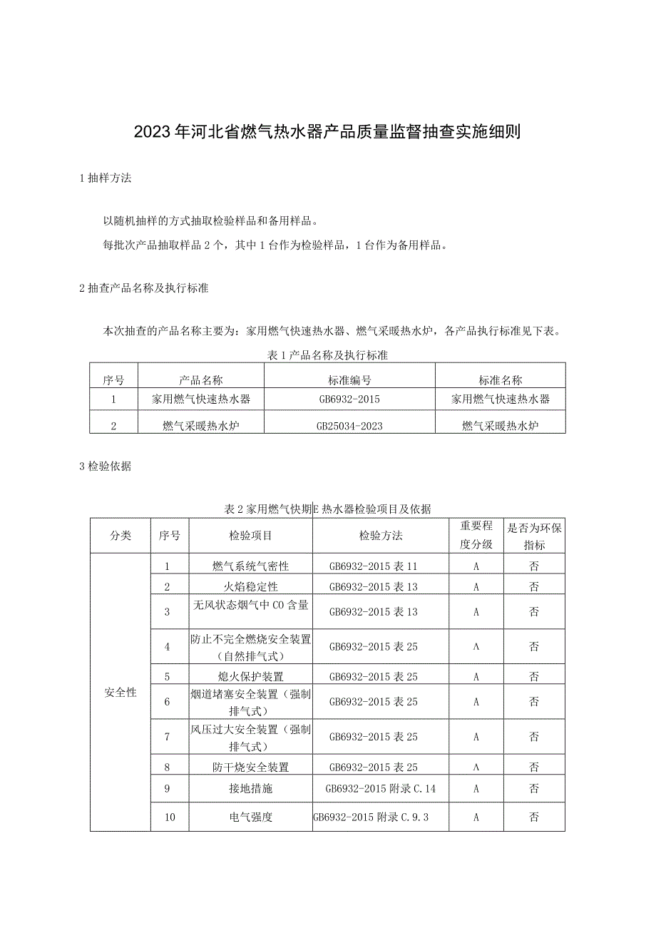 2023年河北省燃气热水器产品质量监督抽查实施细则.docx_第1页