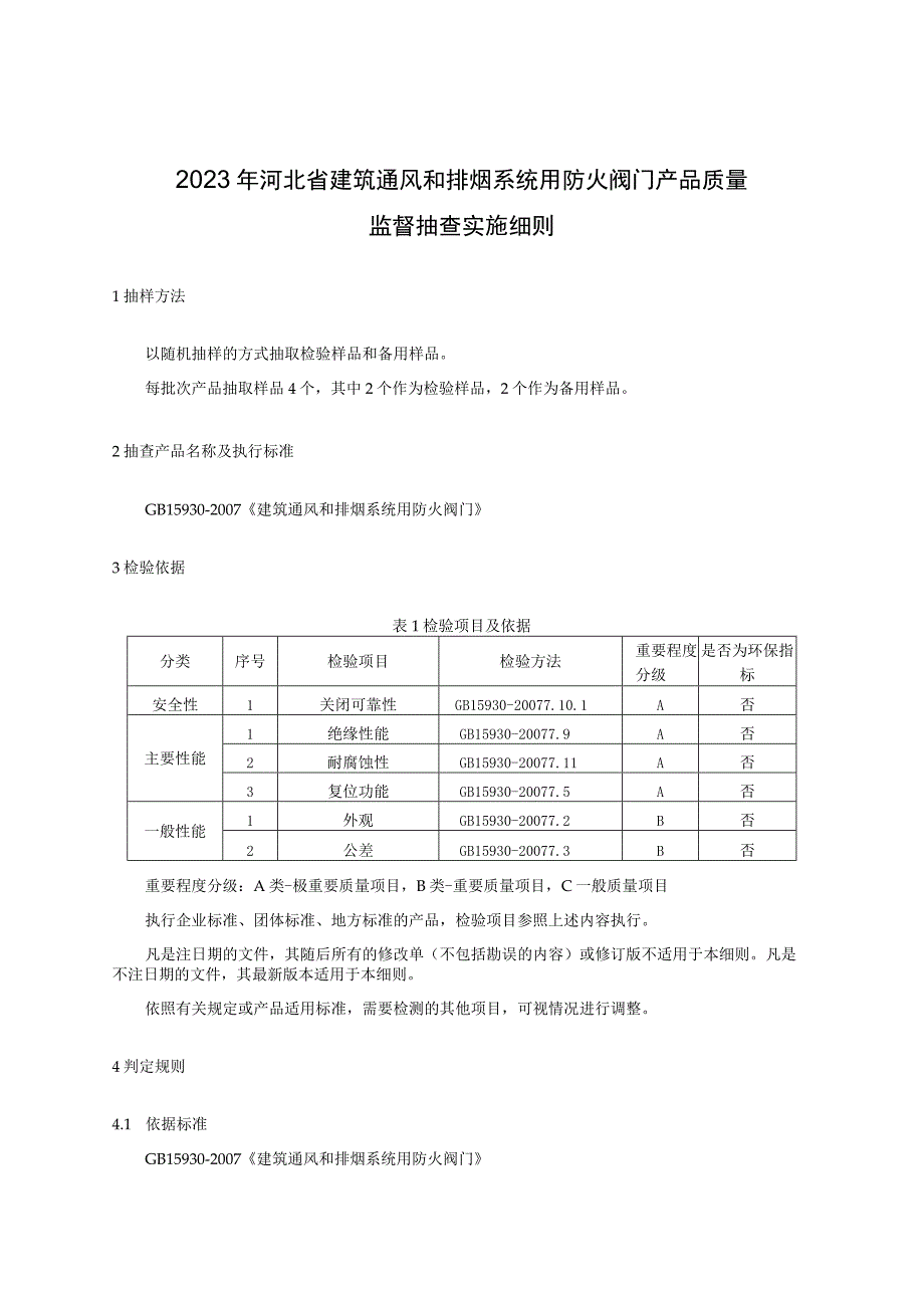 2023年河北省建筑通风和排烟系统用防火阀门产品质量监督抽查实施细则.docx_第1页