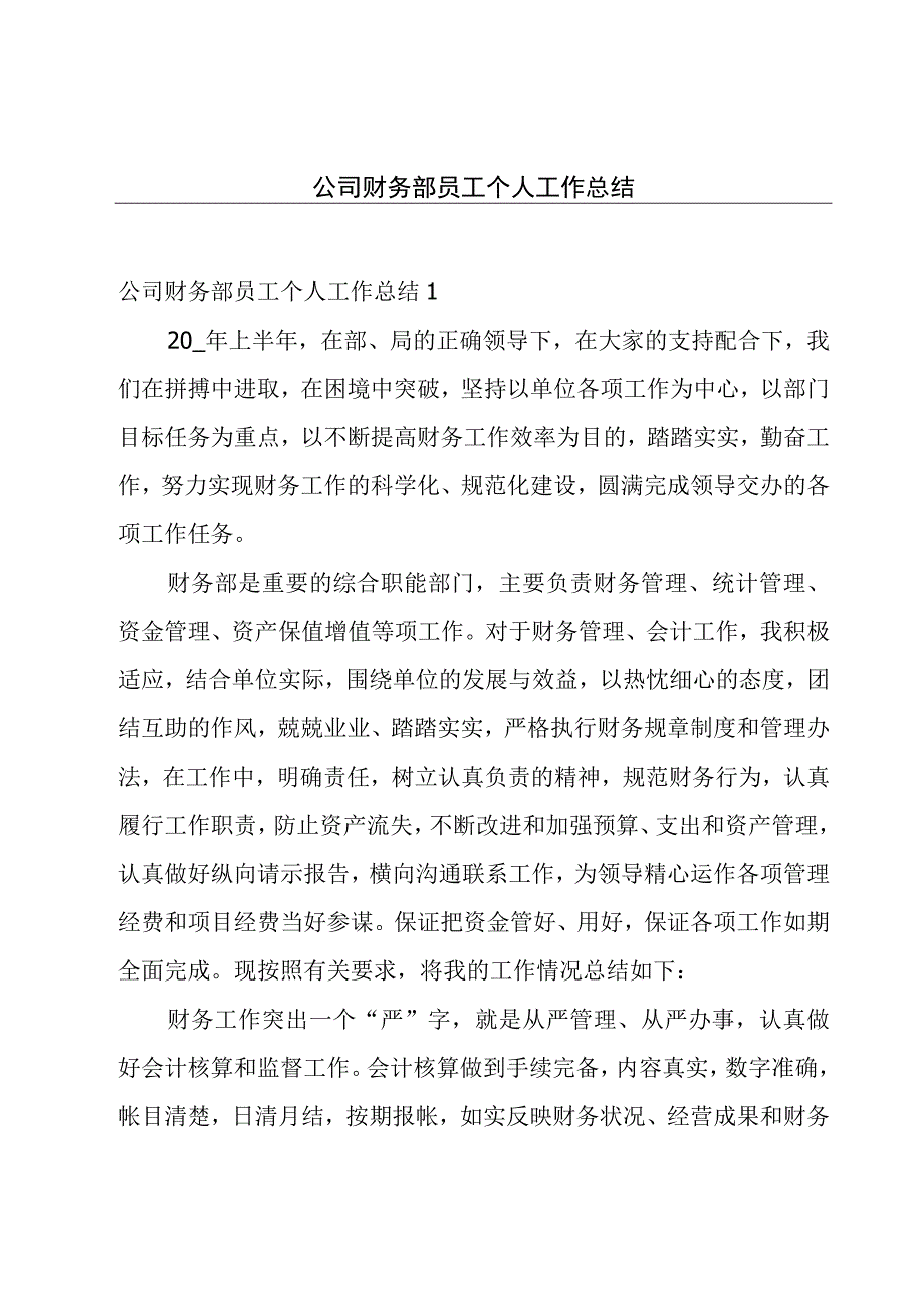 公司财务部员工个人工作总结.docx_第1页