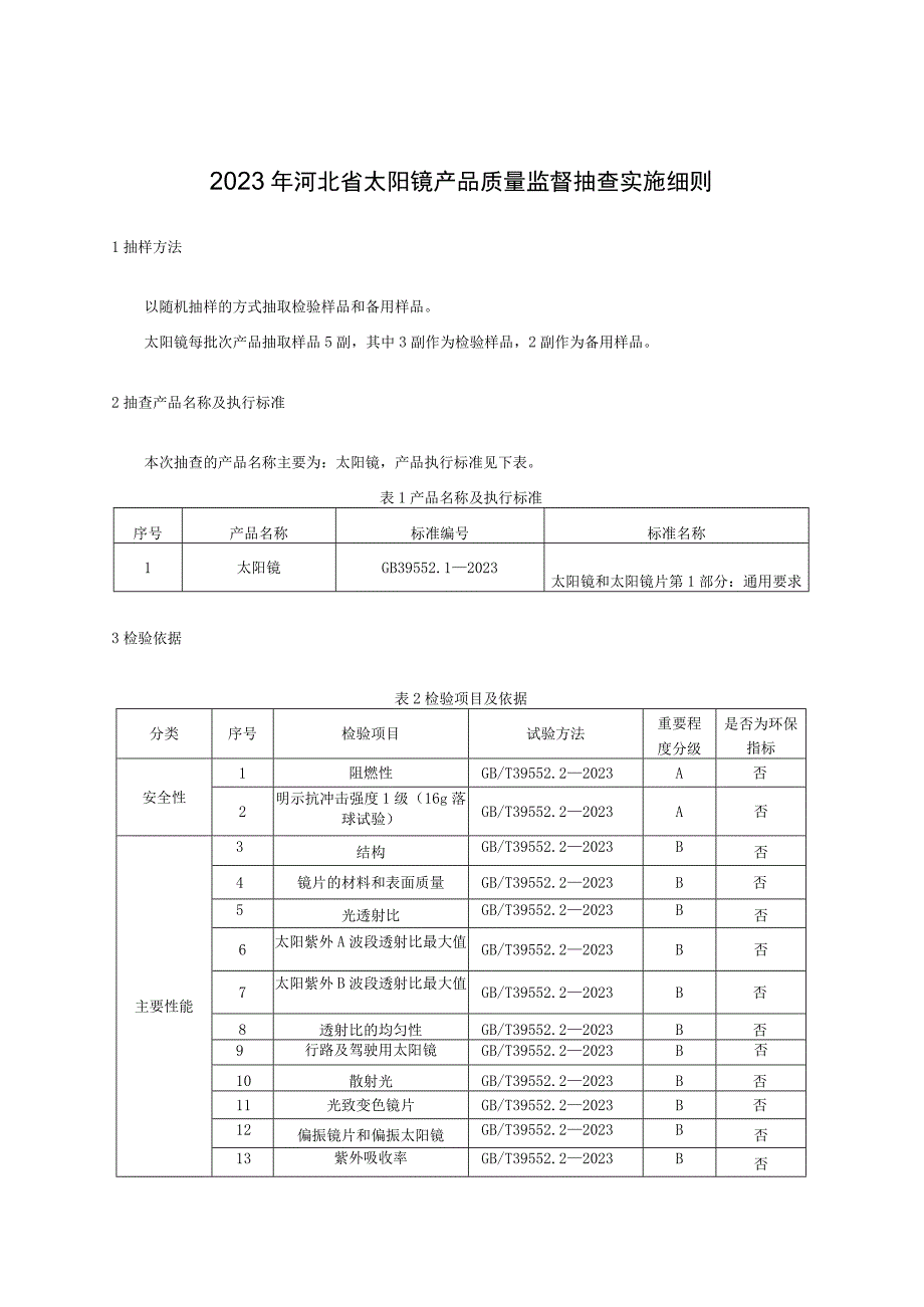 2023年河北省太阳镜产品质量监督抽查实施细则.docx_第1页