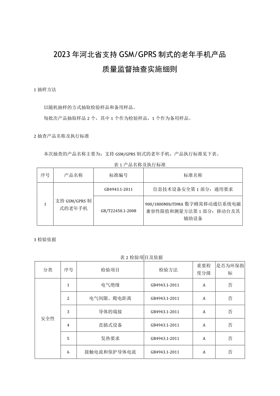 2023年河北省支持GSMGPRS制式的老年手机产品质量监督抽查实施细则.docx_第1页