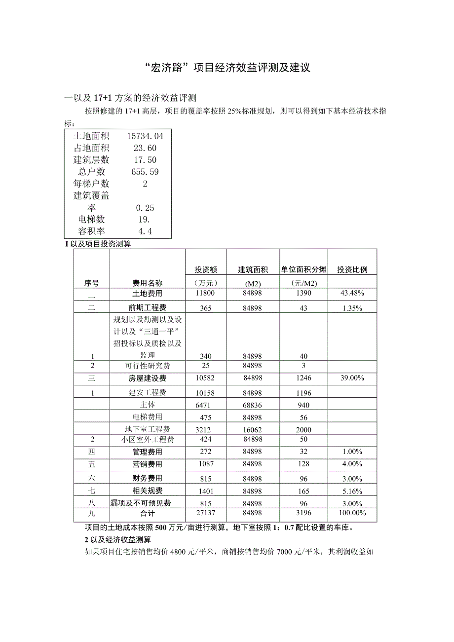 2023年整理宏济路经济测算建议书.docx_第1页