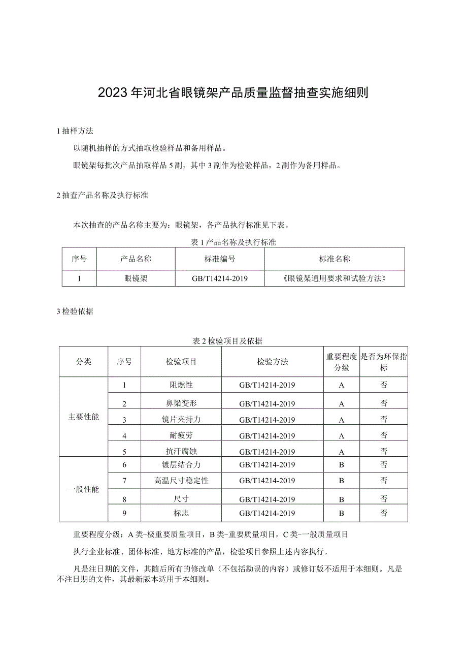 2023年河北省眼镜架产品质量监督抽查实施细则.docx_第1页