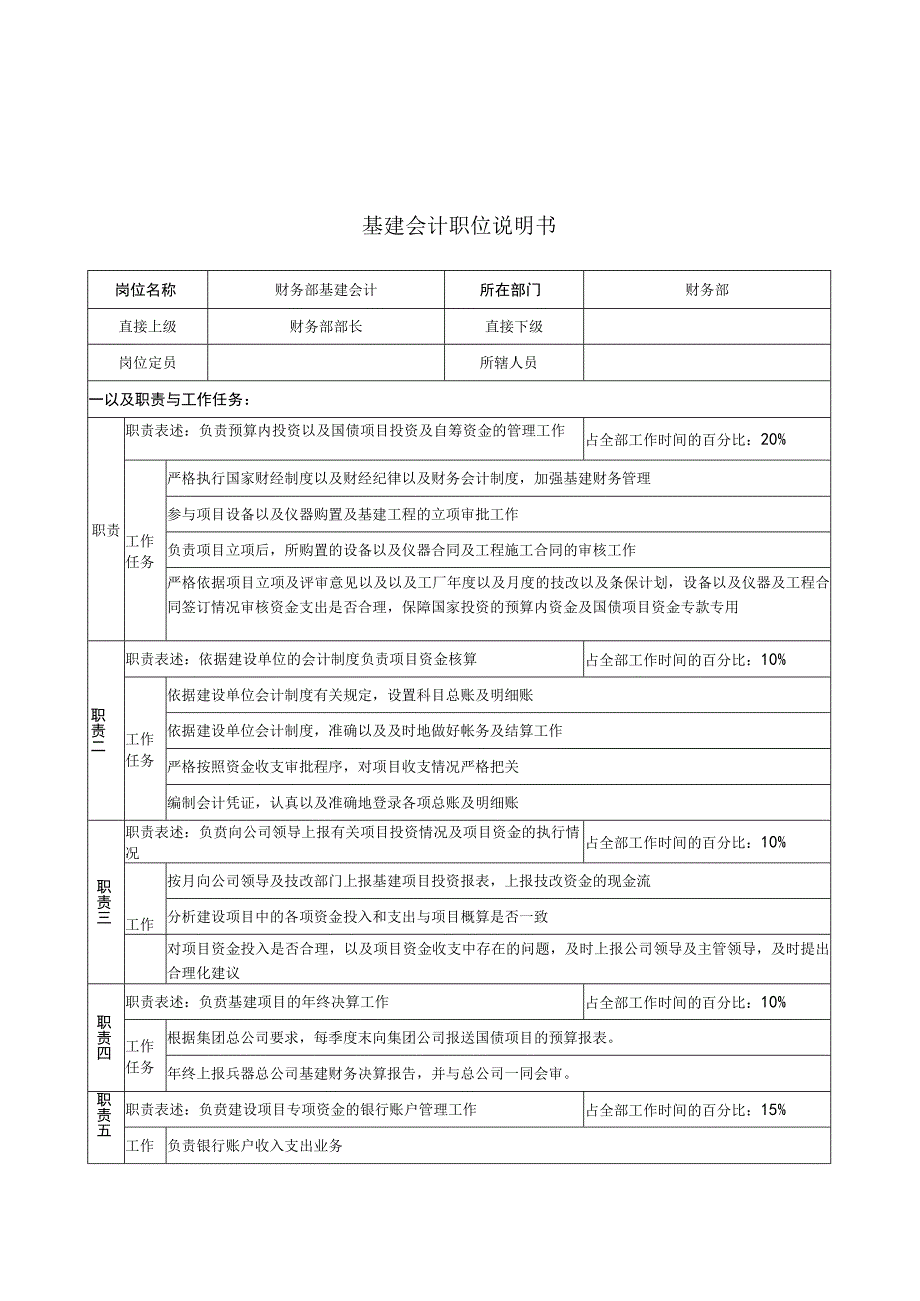 2023年整理华北光学仪器公司财务部基建会计职位说明书.docx_第1页