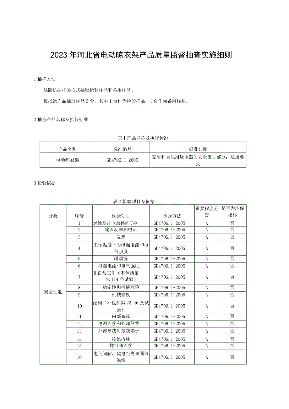 2023年河北省电动晾衣架产品质量监督抽查实施细则.docx_第1页