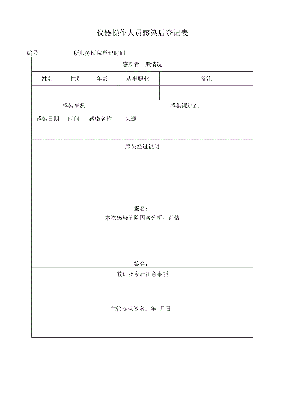 仪器操作人员感染后登记表.docx_第1页