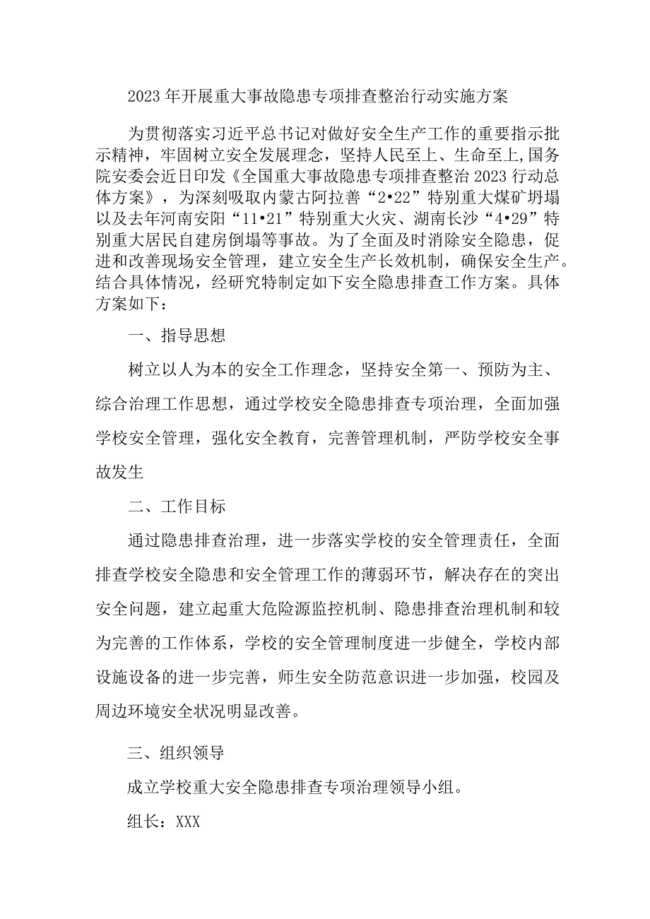 2023年城区开展重大事故隐患专项排查整治行动工作实施方案 4份_65.docx_第1页