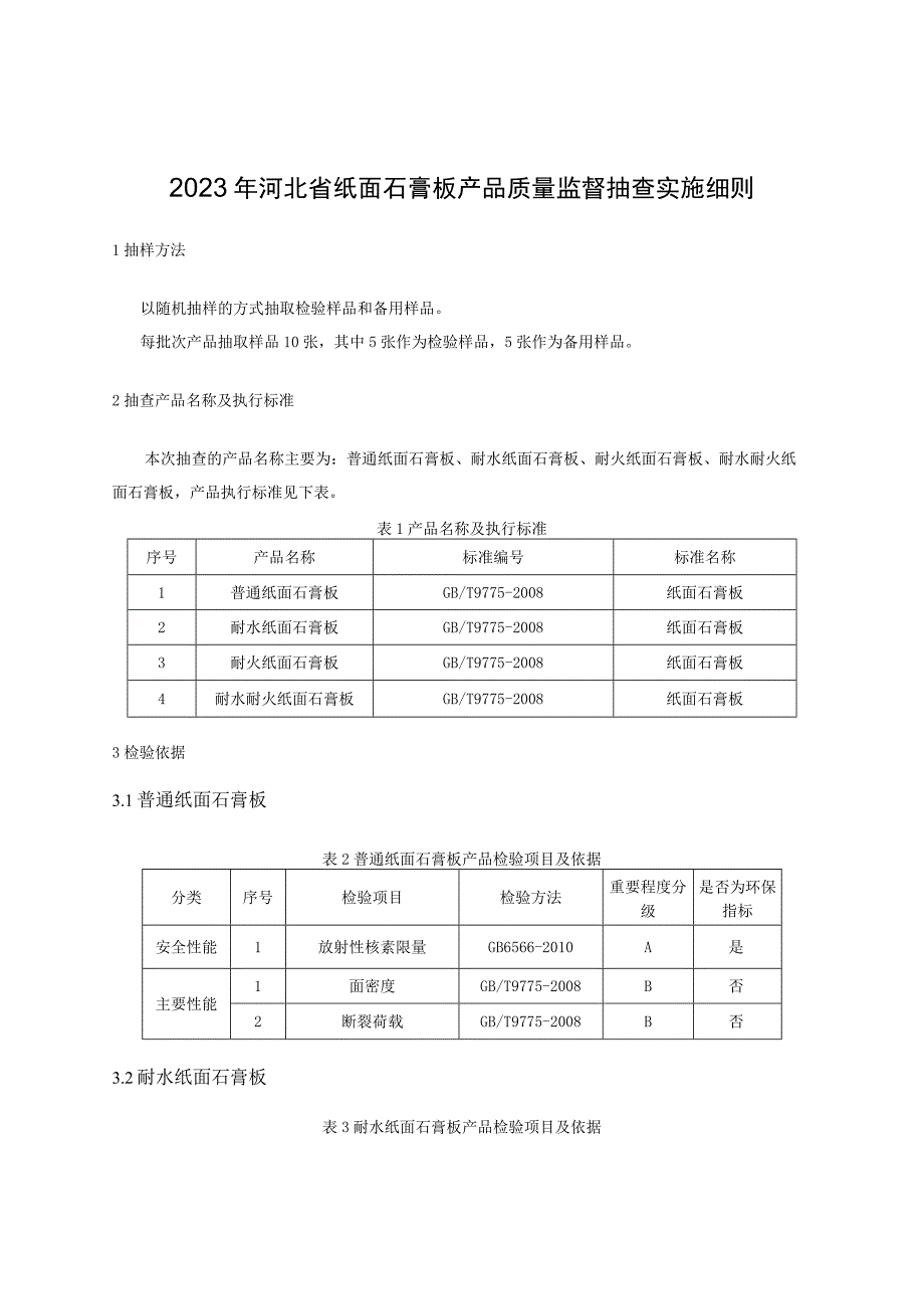 2023年河北省纸面石膏板产品质量监督抽查实施细则.docx_第1页