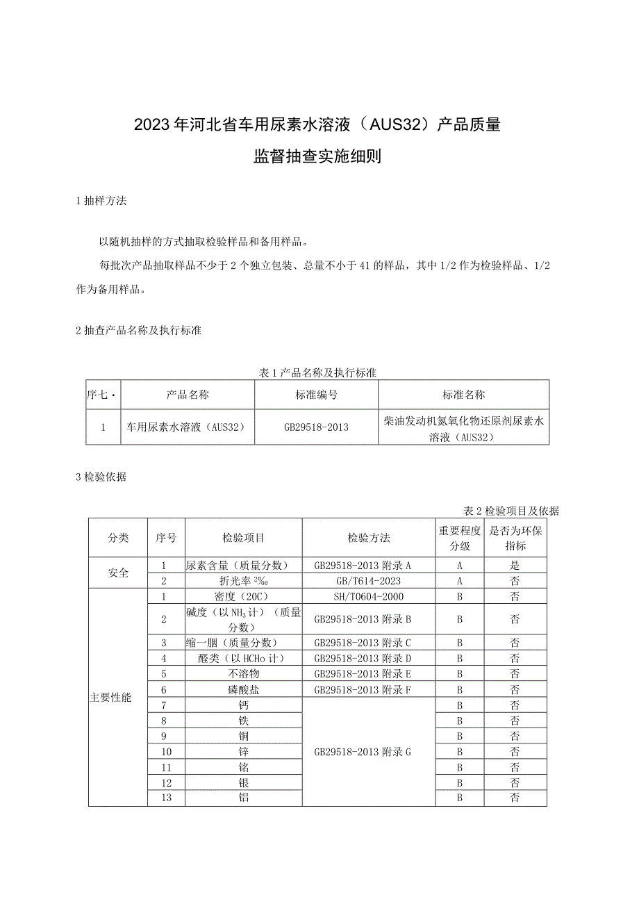 2023年河北省车用尿素水溶液AUS32产品质量监督抽查实施细则.docx_第1页