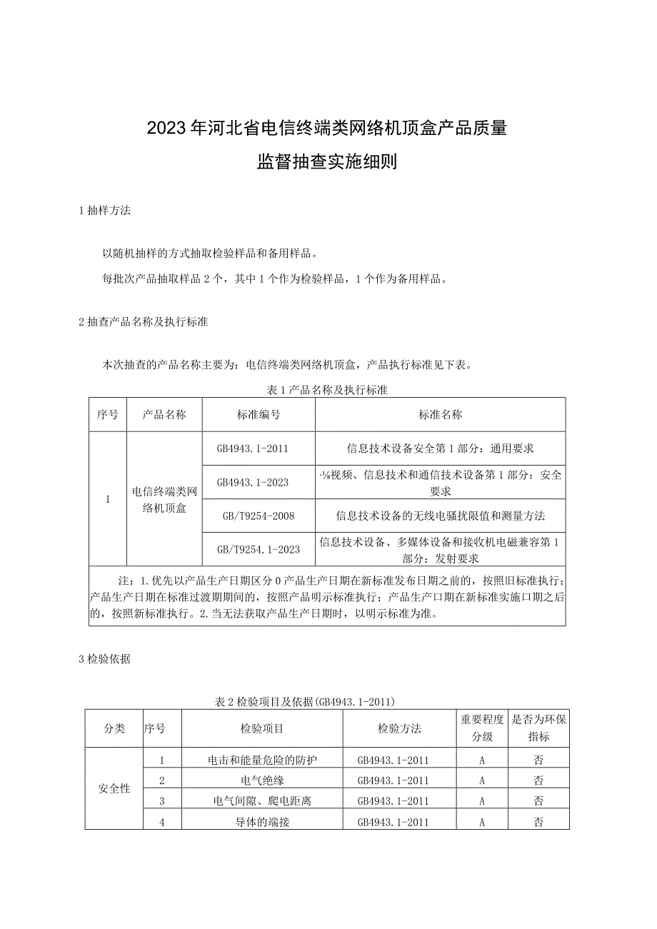 2023年河北省电信终端类网络机顶盒产品质量监督抽查实施细则.docx_第1页