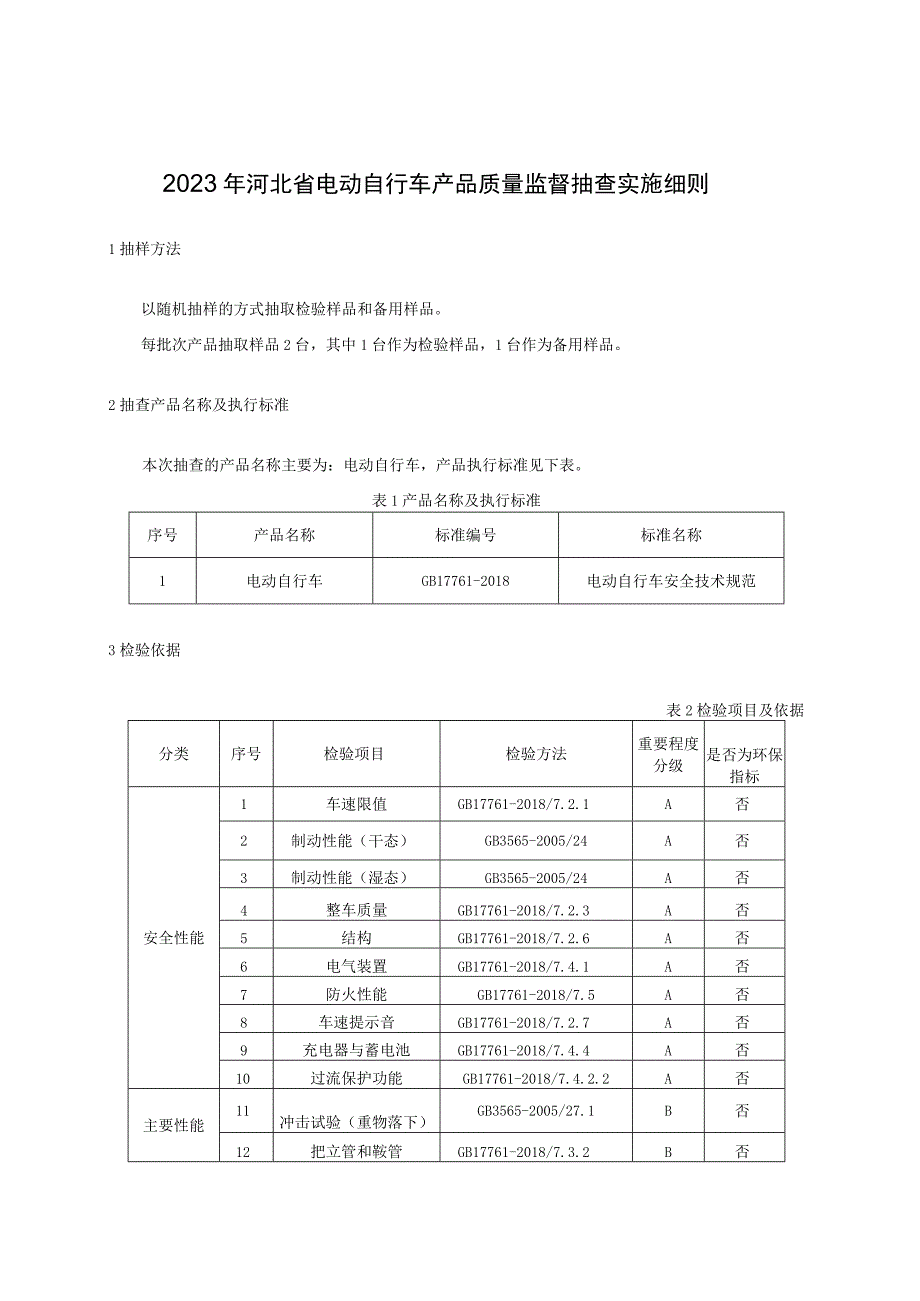 2023年河北省电动自行车产品质量监督抽查实施细则.docx_第1页