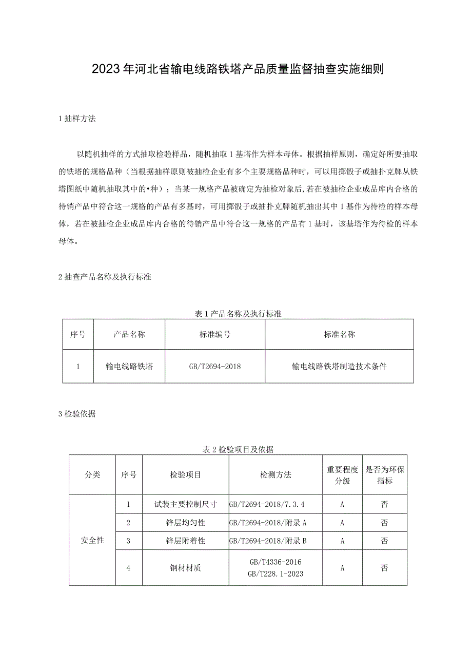 2023年河北省输电线路铁塔产品质量监督抽查实施细则.docx_第1页