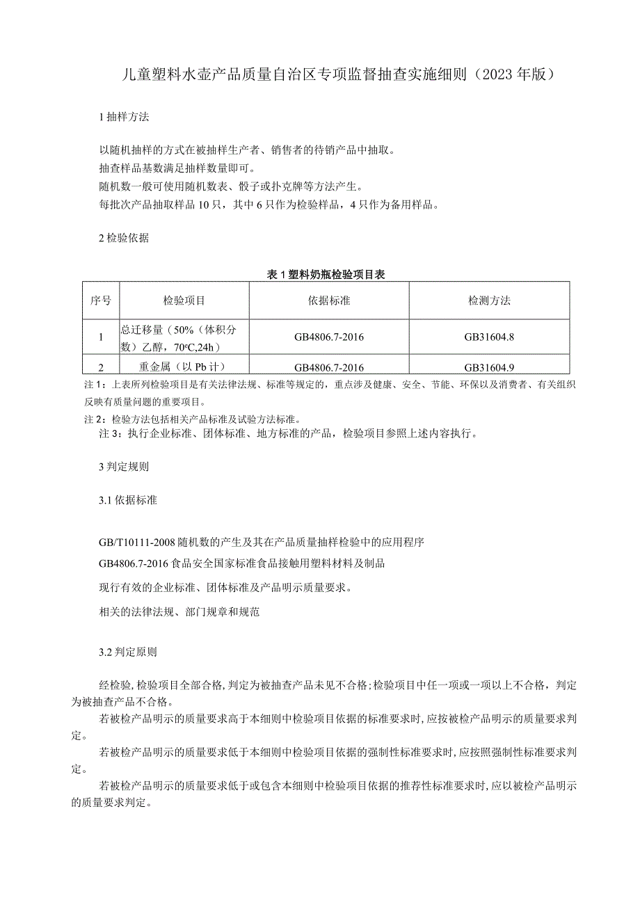 儿童塑料水壶产品质量自治区专项监督抽查实施细则.docx_第1页