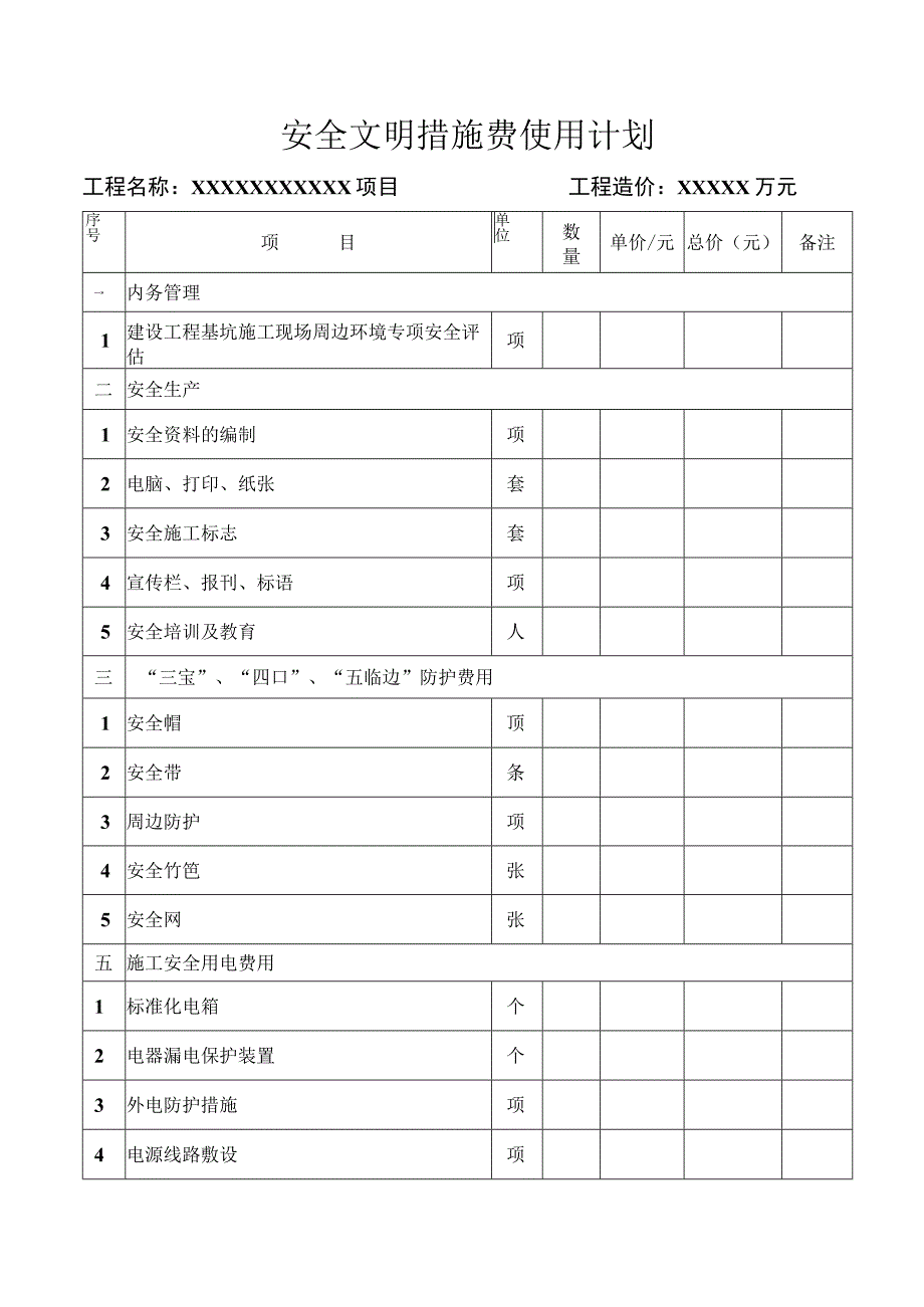 安全生产文明施工措施费用台帐.docx_第1页