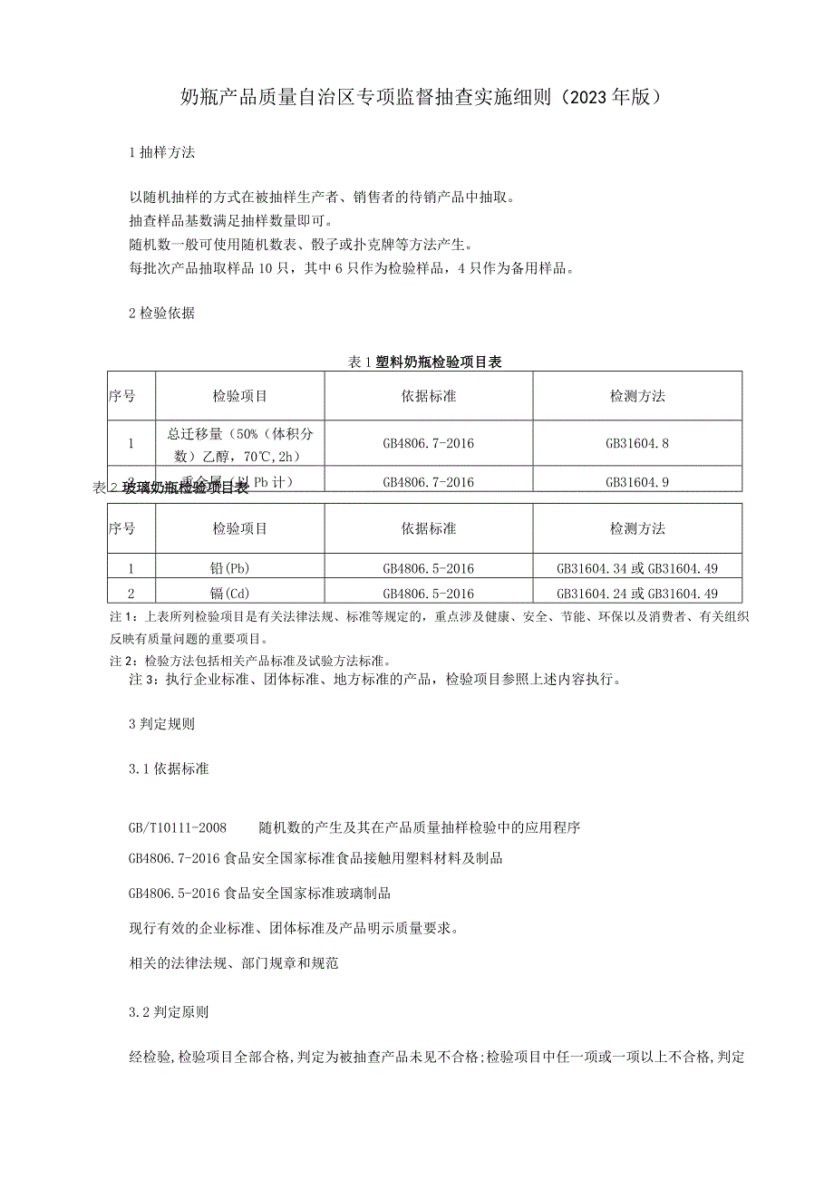 奶瓶产品质量自治区专项监督抽查实施细则.docx_第1页