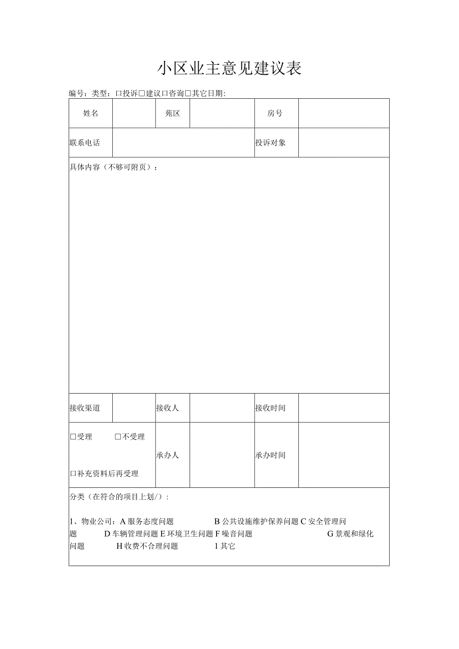 小区业主意见建议表.docx_第1页