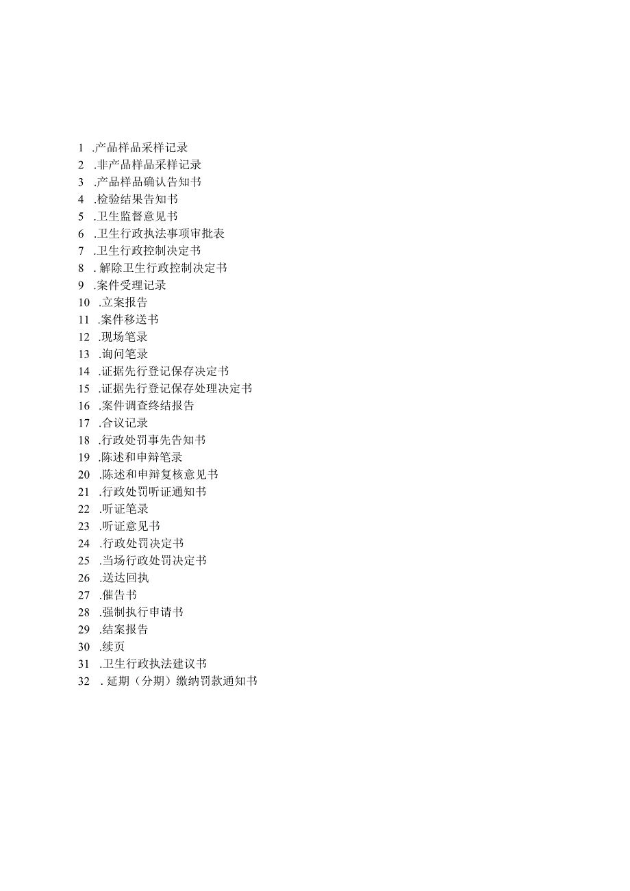 卫生行政执法文书目录2023修订版.docx_第1页