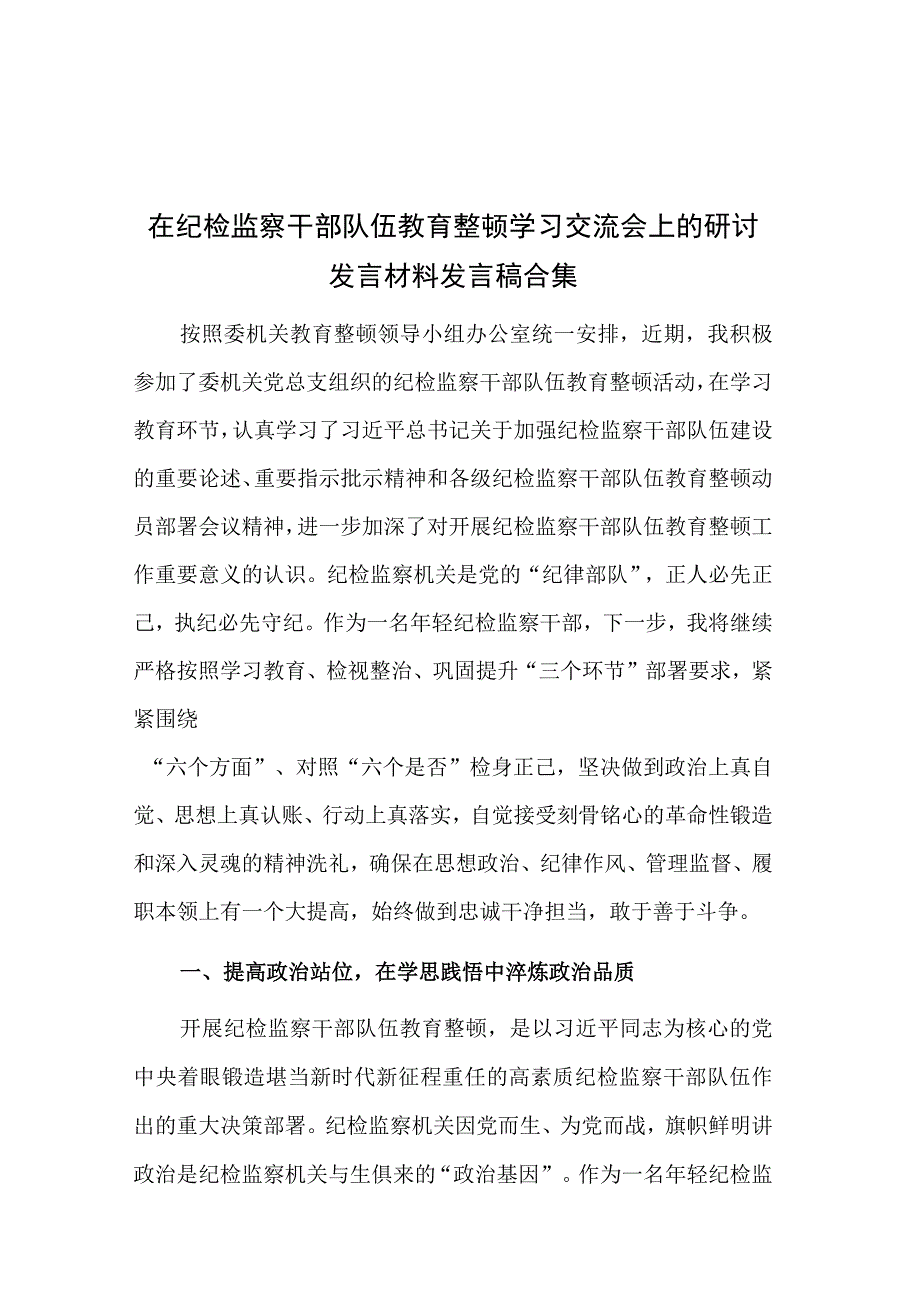 在纪检监察干部队伍教育整顿学习交流会上的研讨发言材料发言稿合集.docx_第1页