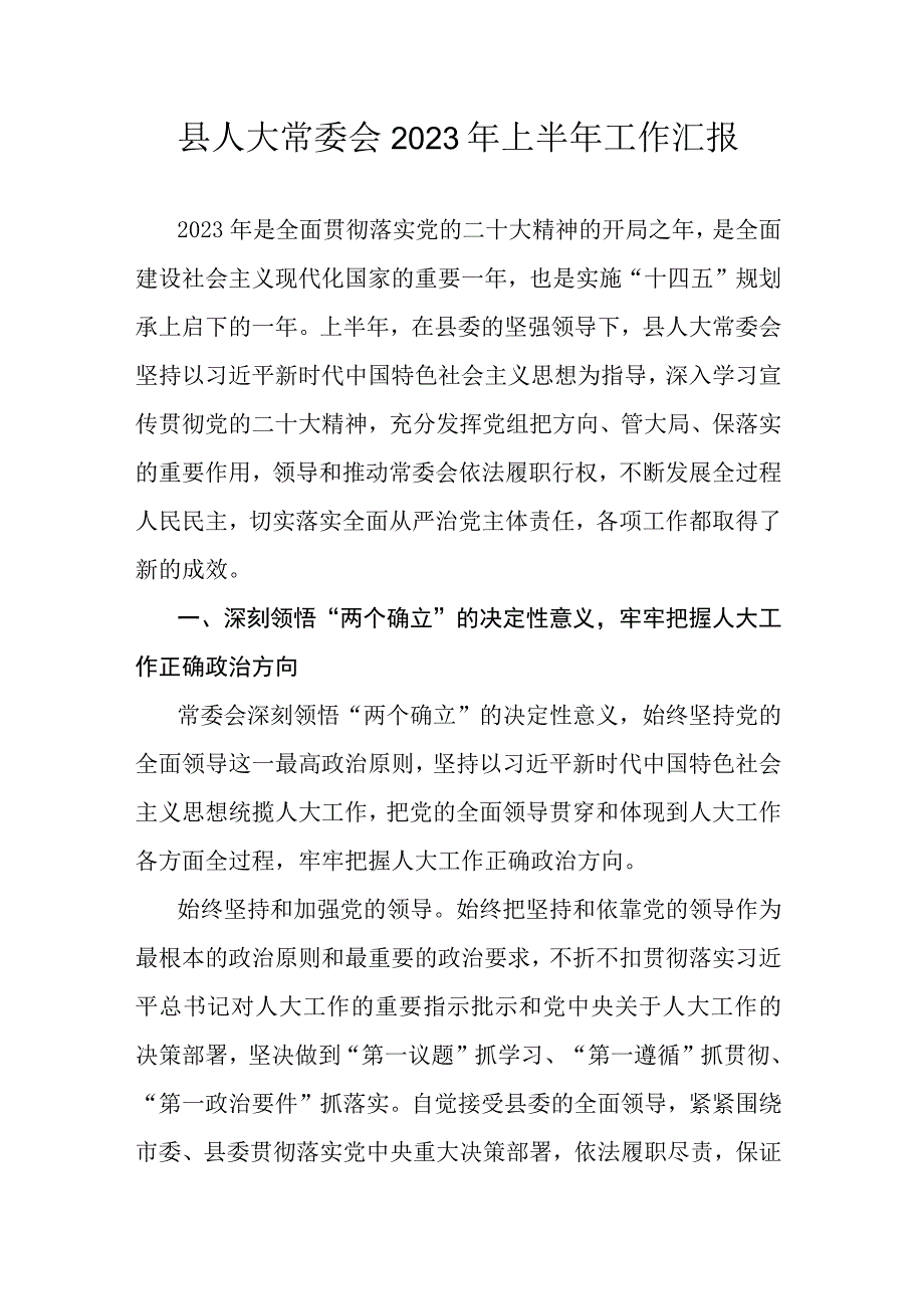 县人大常委会2023年上半年工作汇报.docx_第1页