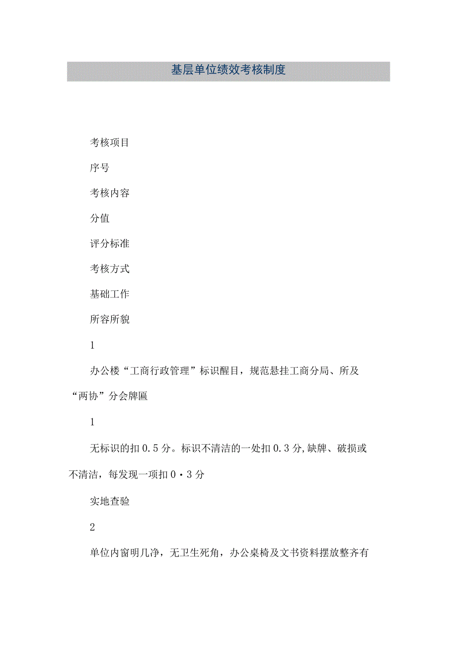 精品文档基层单位绩效考核制度整理版.docx_第1页