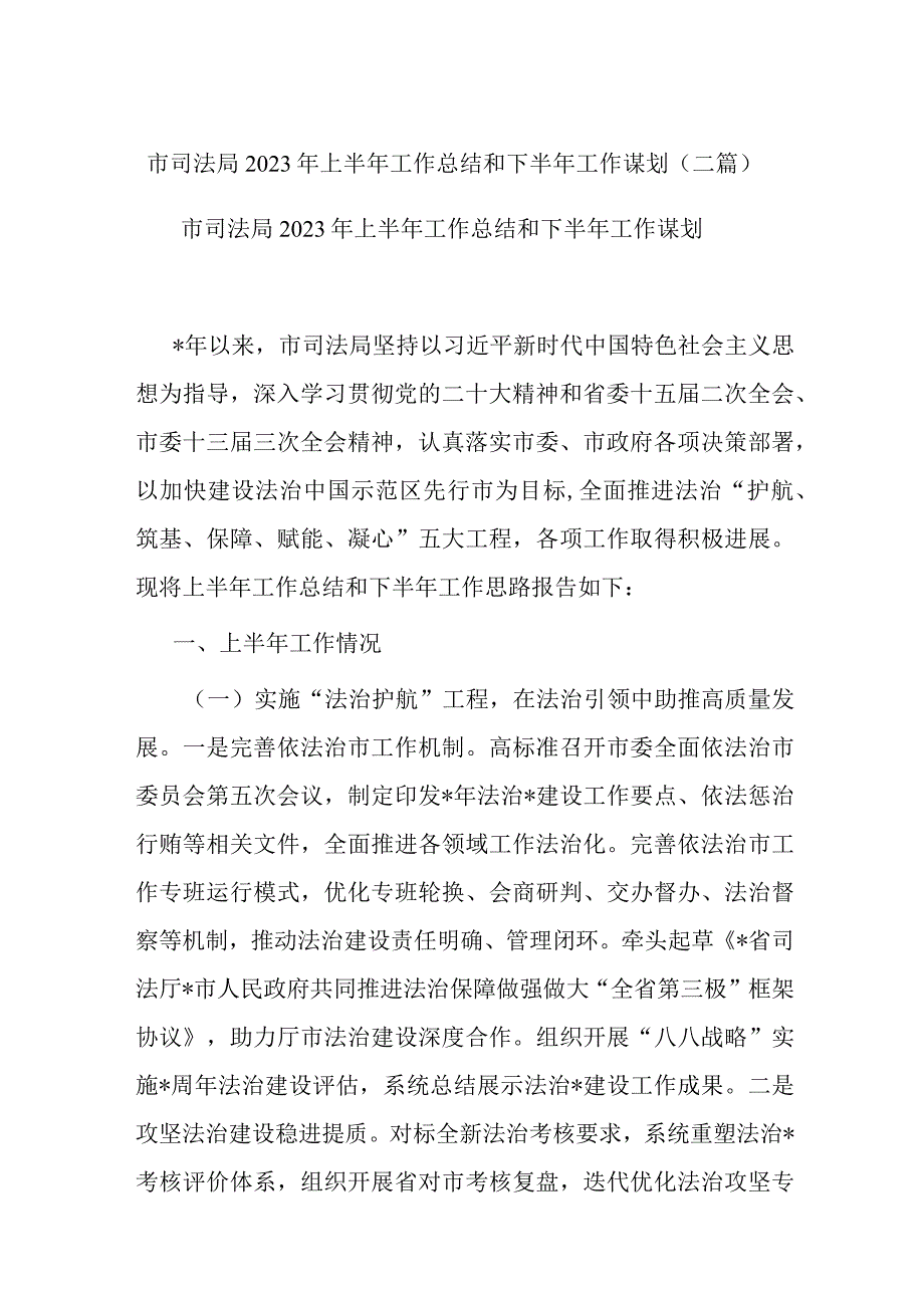 市司法局2023年上半年工作总结和下半年工作谋划二篇.docx_第1页