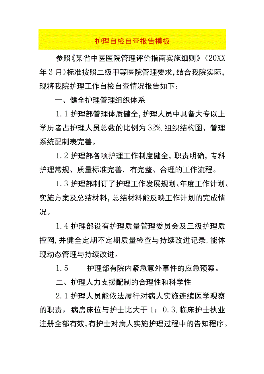 护理自检自查报告模板.docx_第1页