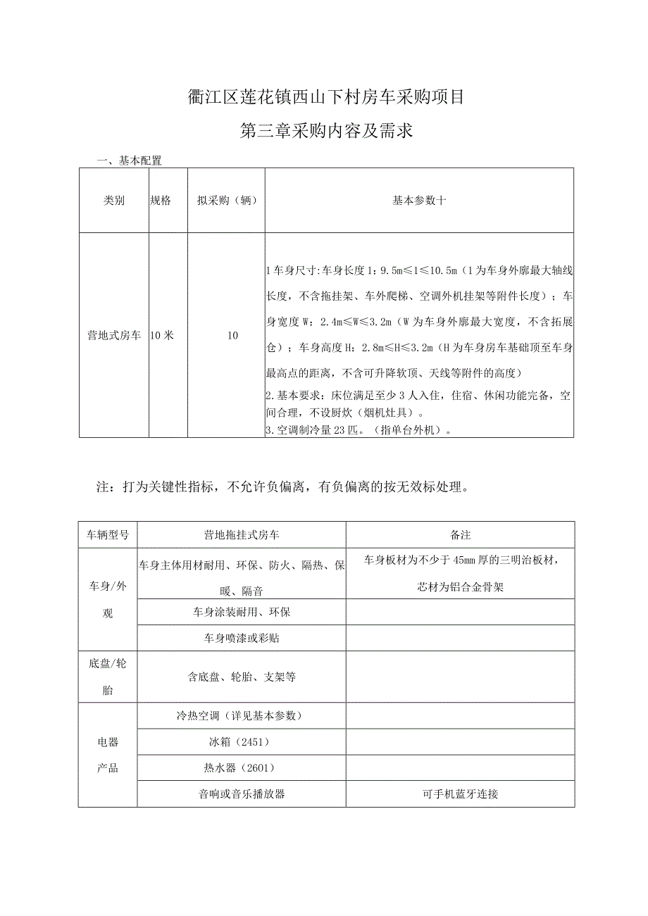 衢江区莲花镇西山下村房车采购项目第三章采购内容及需求.docx_第1页