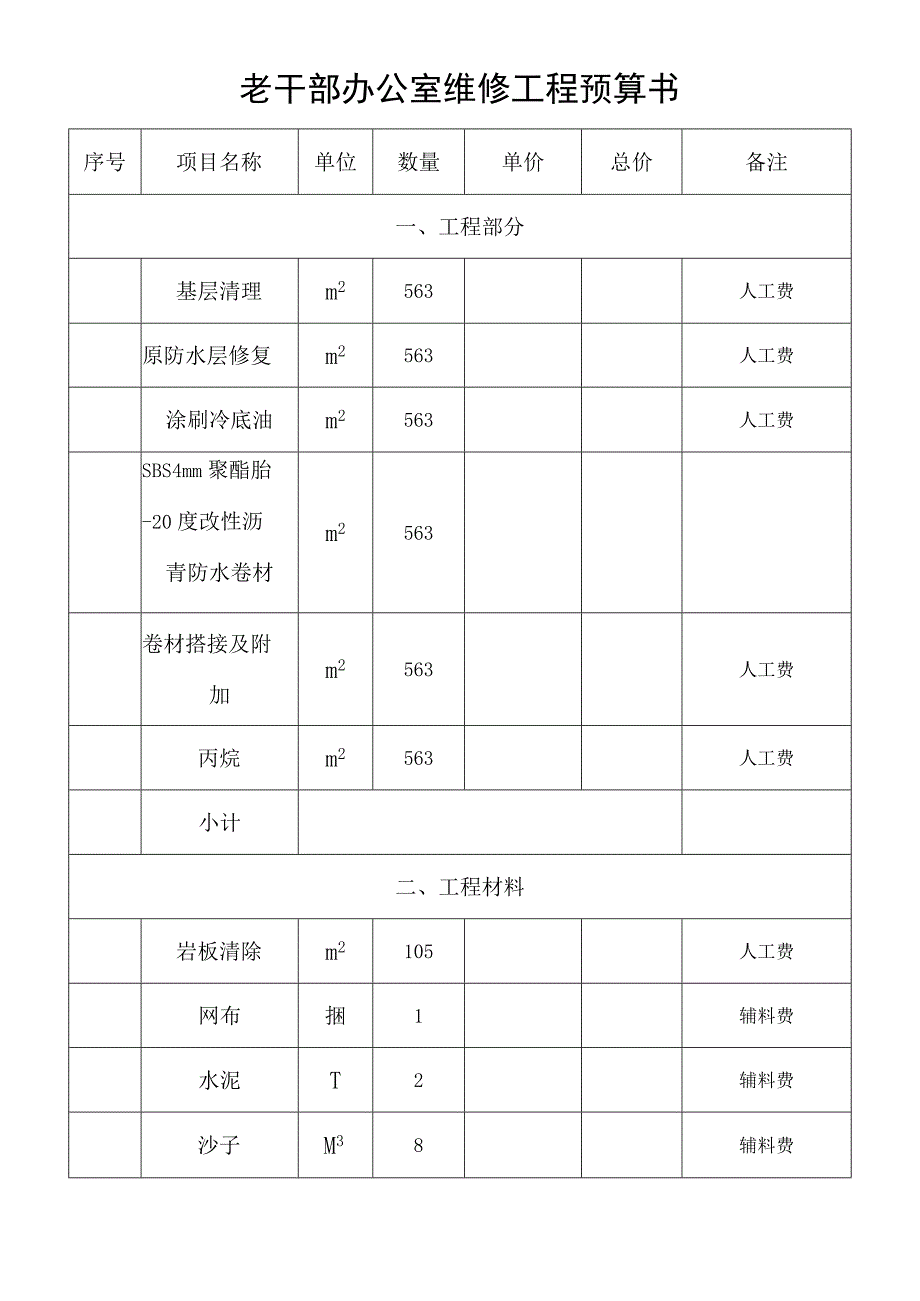 老干部办公室维修工程预算书.docx_第1页